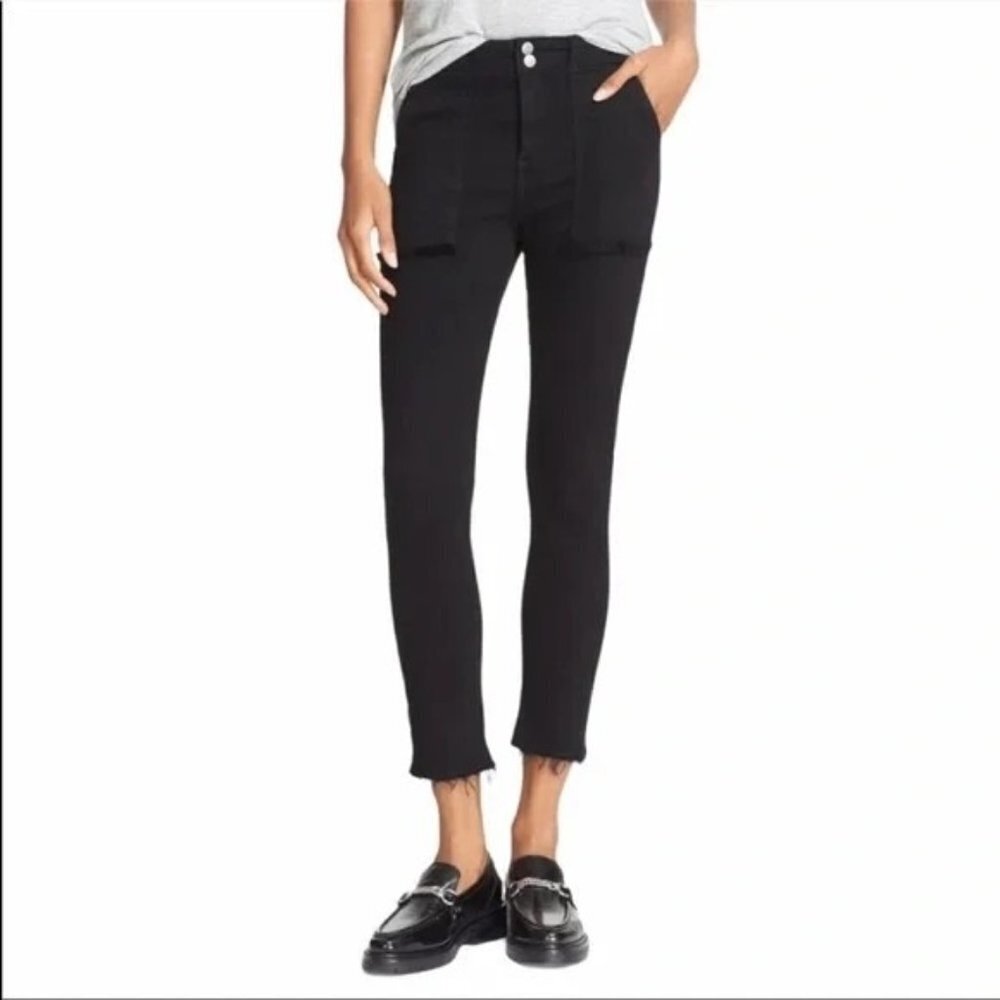 Rag & Bone Jeans High Rise Raw Ankle Skinny Black Size 24 Patch Pocket